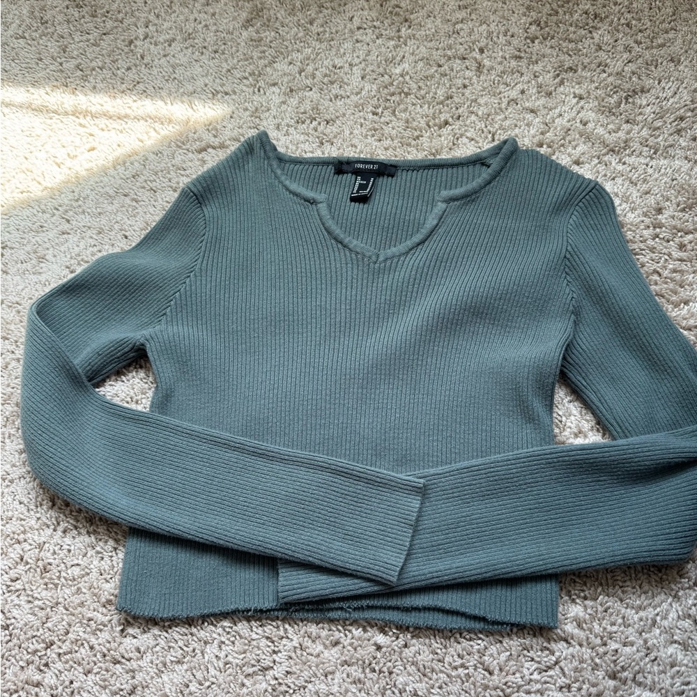Forever 21 Ribbed Knit Top in Sage Green